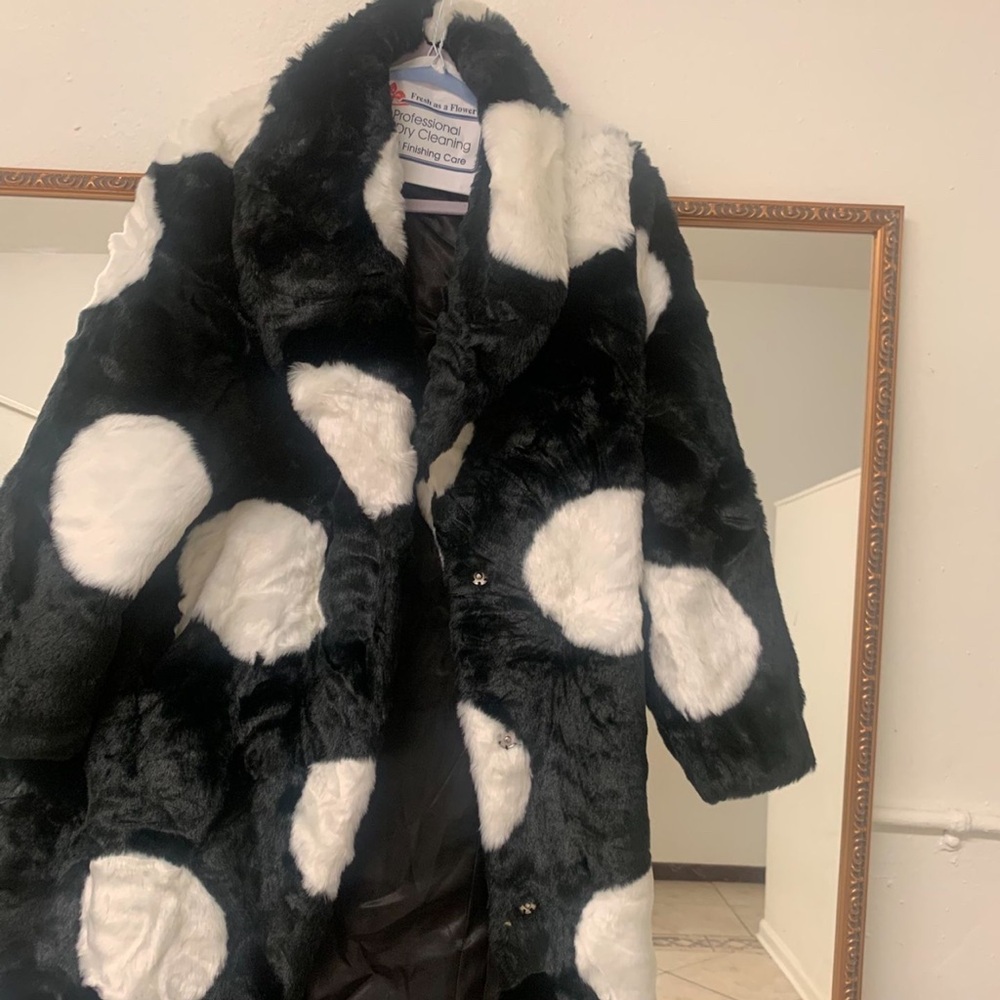 Stylish Black and White Faux Fur Coat